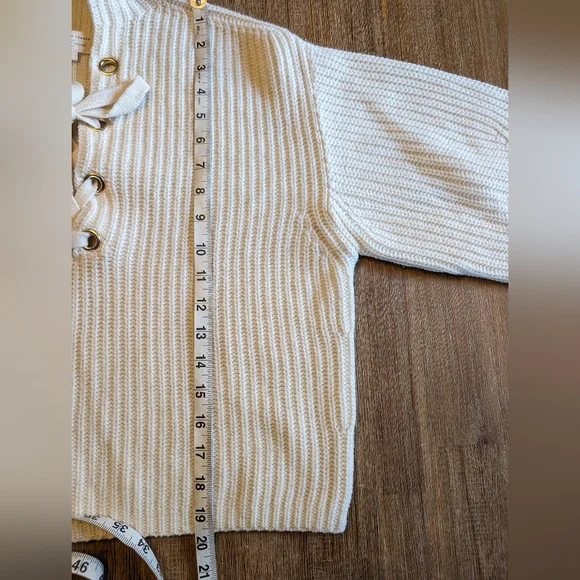 SEZANE Peter Laced Merino Blend Ribbed Flip Collar Jumper in Ecru Size S - Picture 8 of 15